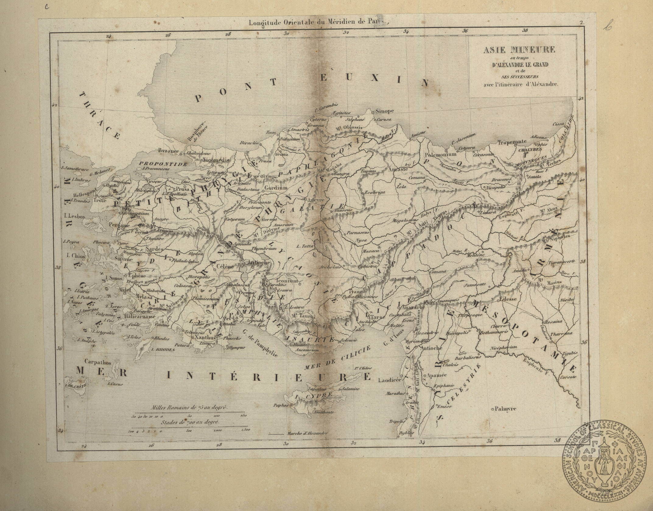 Asie Mineure au temps d'Alexandre le Grand et de ses successeurs avec l'itineraire d'Alexandre.